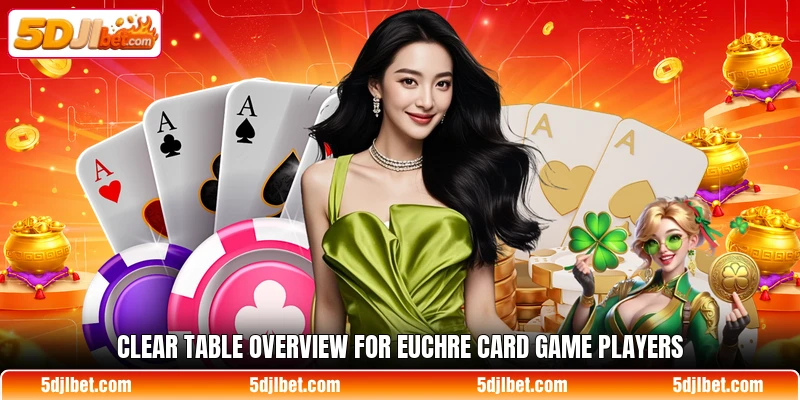 Clear table overview for euchre card game players Clear table overview for euchre card game players