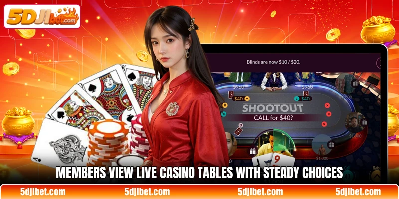 Members view live casino tables with steady choices